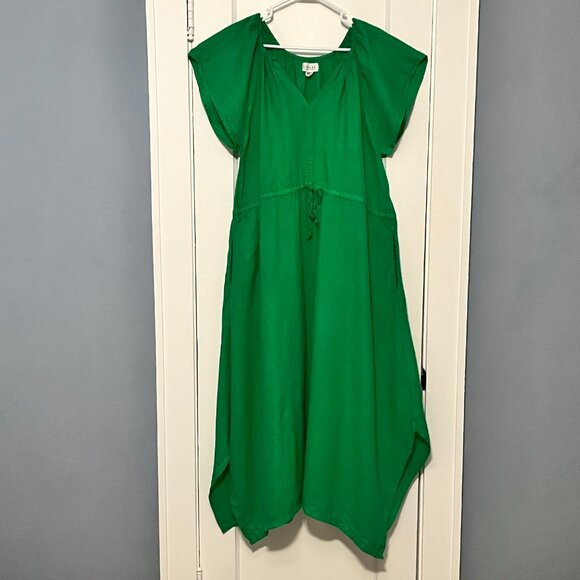 Velvet by Graham & Spencer 100% linen green midi dress boho oversized size small - Picture 1 of 11